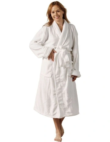 Plush Bath Robe in White