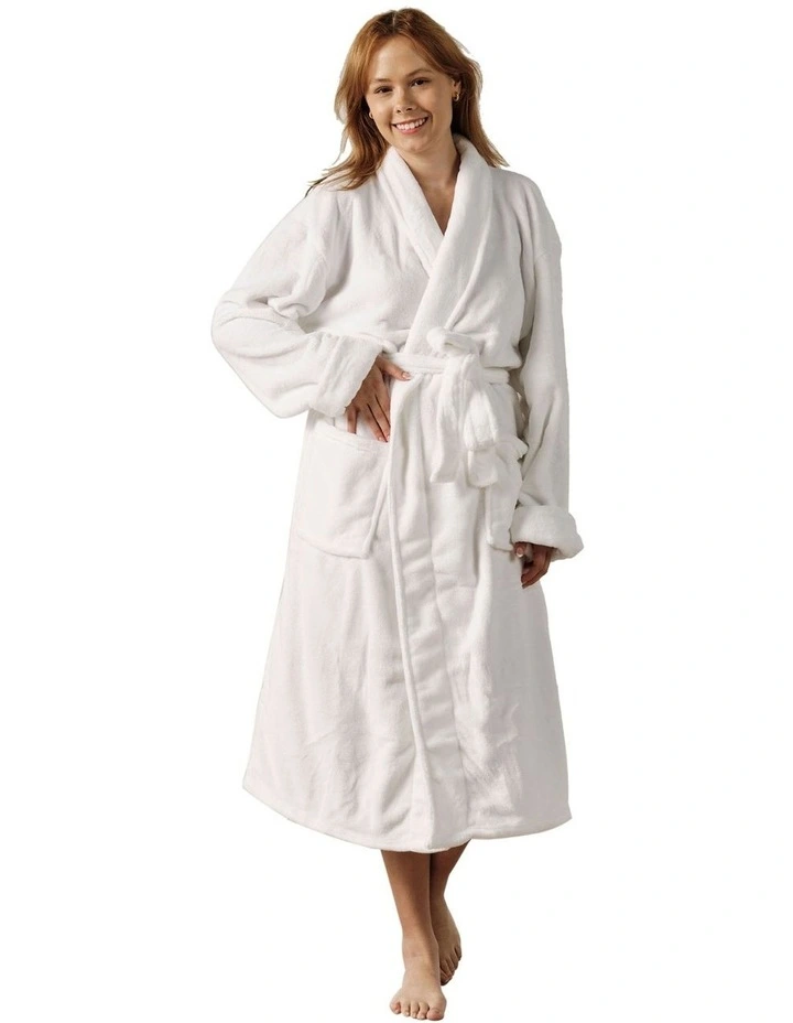 Plush Bath Robe in White image 1