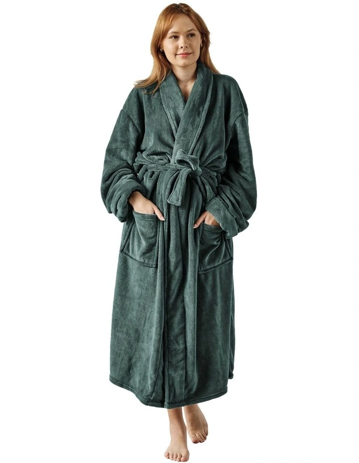 Plush Bath Robe in Green image 1