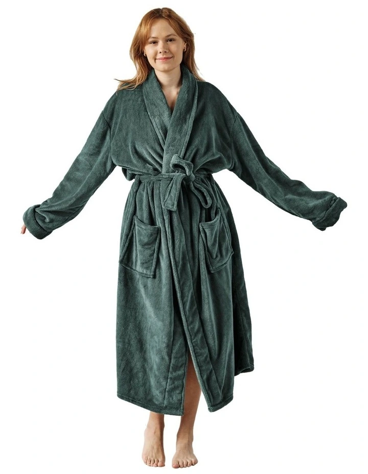 Plush Bath Robe in Green image 2