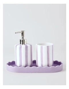 Sabrina Stripe Bathroom Accessory 3 pk in Purple
