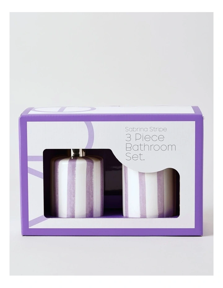 Sabrina Stripe Bathroom Accessory 3 pk in Purple image 3