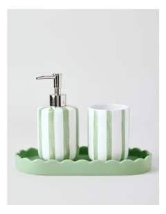 Sabrina Stripe Bathroom Accessory 3pk in Green