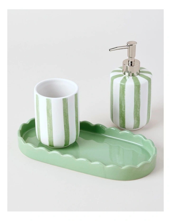 Sabrina Stripe Bathroom Accessory 3pk in Green image 2