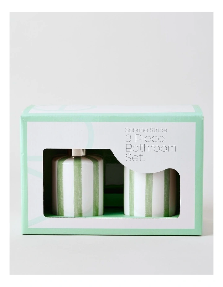 Sabrina Stripe Bathroom Accessory 3pk in Green image 3