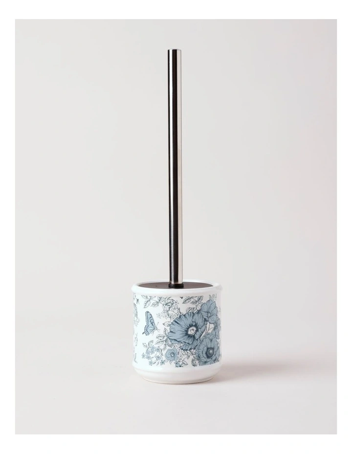 Toile Toilet Brush Holder in Blue image 1