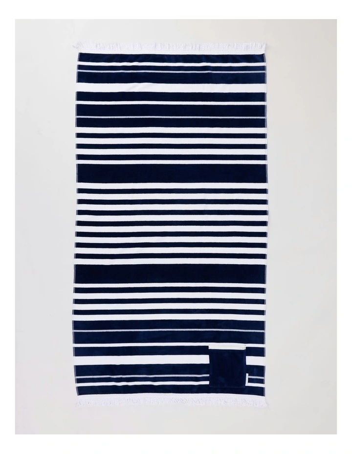 Hampton Stripe Pocket Beach Towel in Navy image 1
