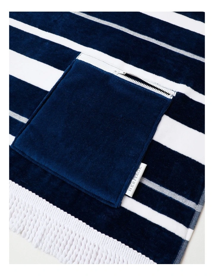 Hampton Stripe Pocket Beach Towel in Navy image 2