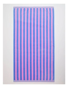 Reverse Stripe Terry Beach Towel in Candy