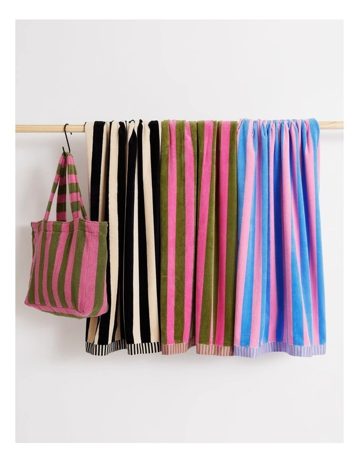 Reverse Stripe Terry Beach Towel in Candy image 4