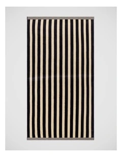 Reverse Stripe Terry Beach Towel in Black