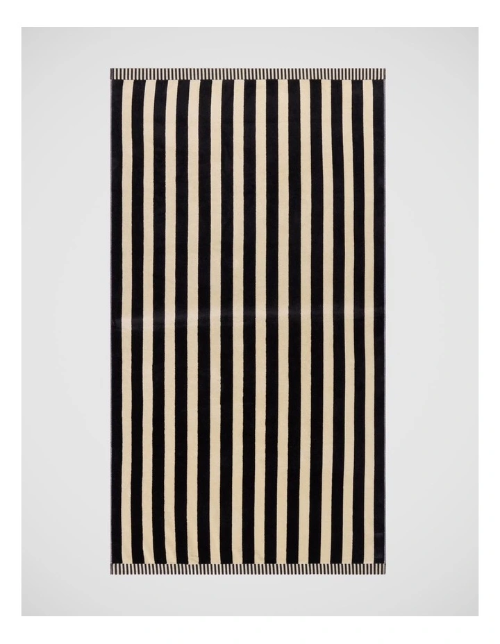 Reverse Stripe Terry Beach Towel in Black image 1