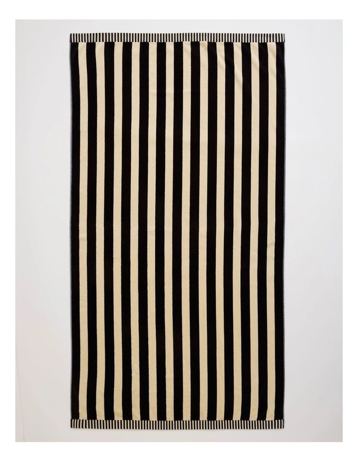 Reverse Stripe Terry Beach Towel in Black image 1