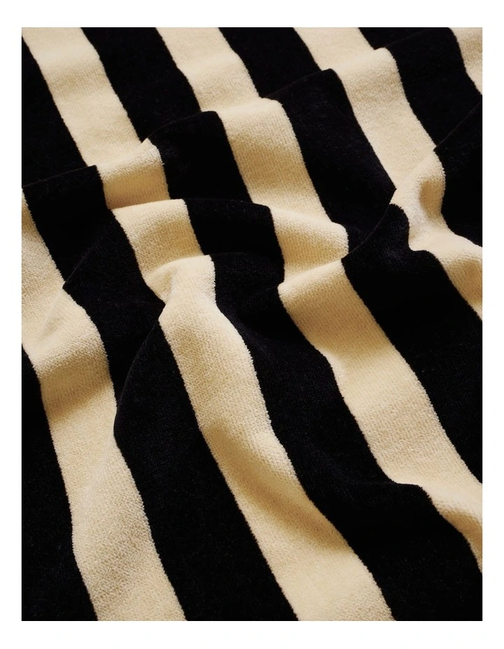 Reverse Stripe Terry Beach Towel in Black image 2