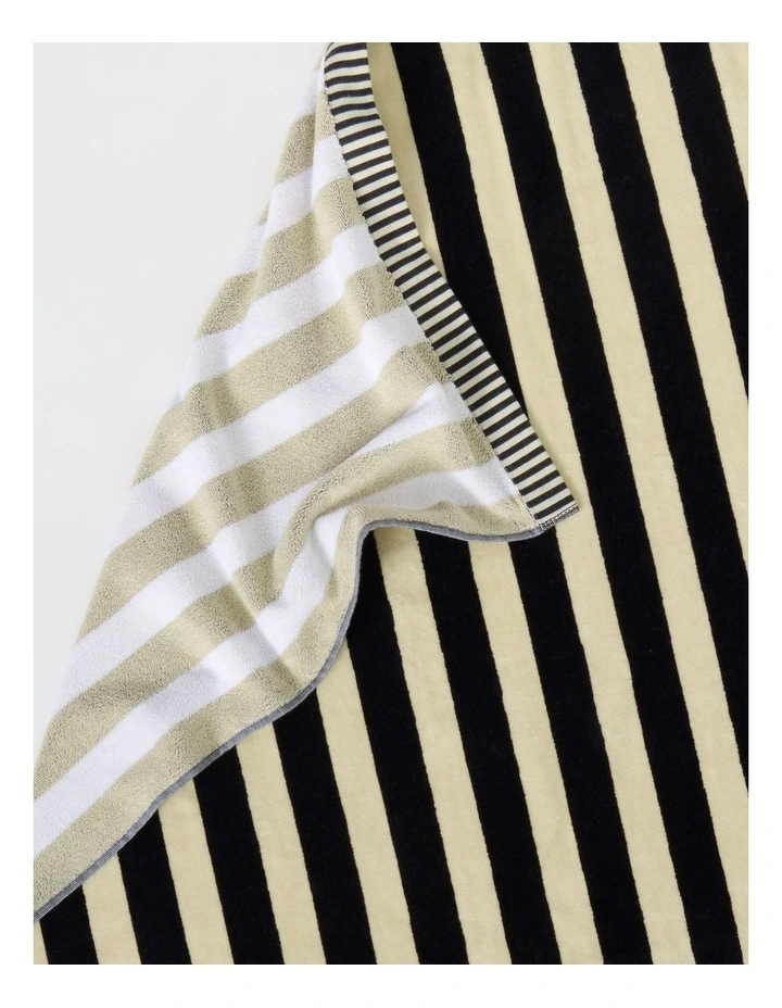 Reverse Stripe Terry Beach Towel in Black image 3