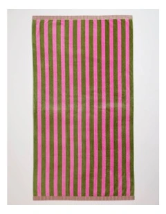 Reverse Stripe Terry Beach Towel in Olive