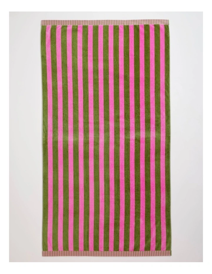 Reverse Stripe Terry Beach Towel in Olive image 1