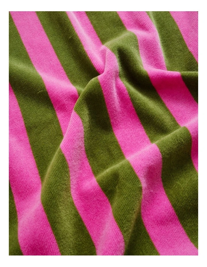 Reverse Stripe Terry Beach Towel in Olive image 2
