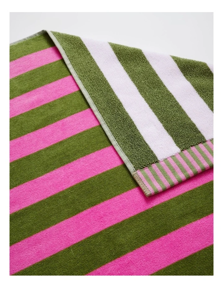 Reverse Stripe Terry Beach Towel in Olive image 3