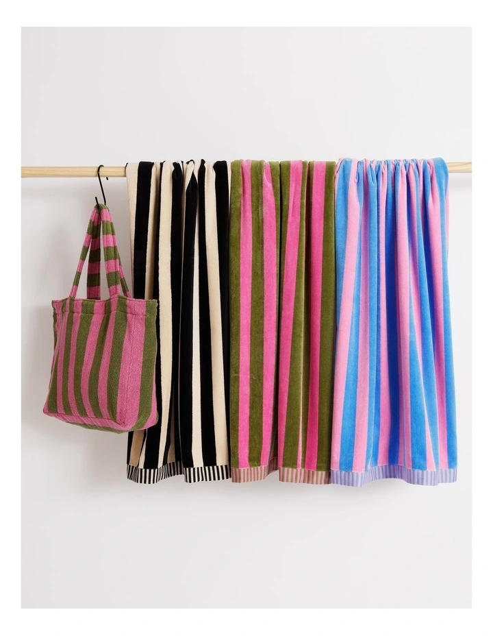 Reverse Stripe Terry Beach Towel in Olive image 4