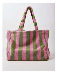 Reverse Stripe Terry Beach Bag in Olive