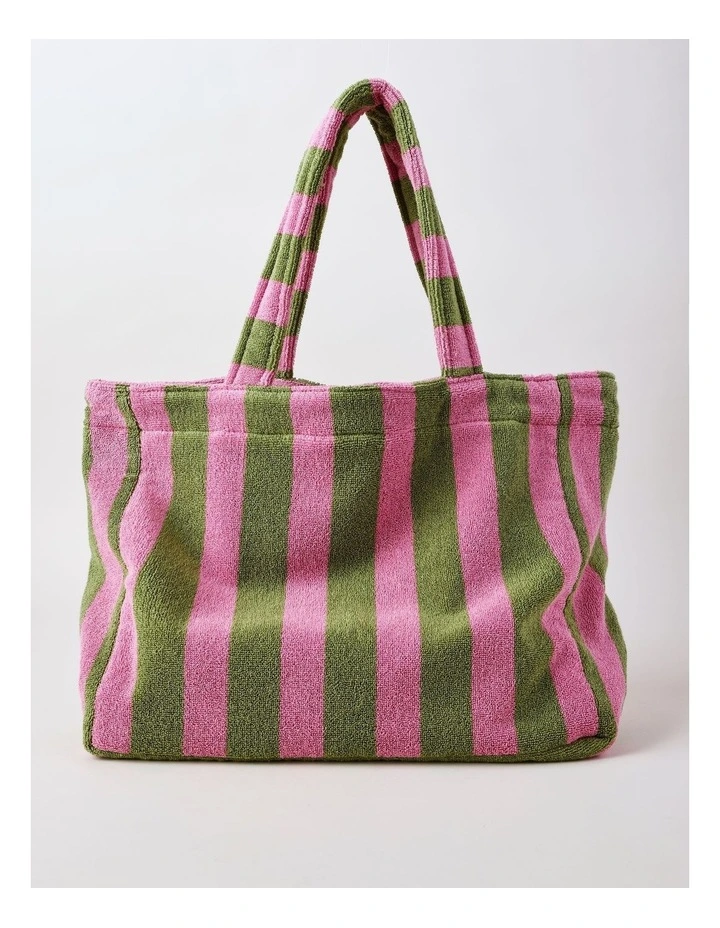 Reverse Stripe Terry Beach Bag in Olive image 1