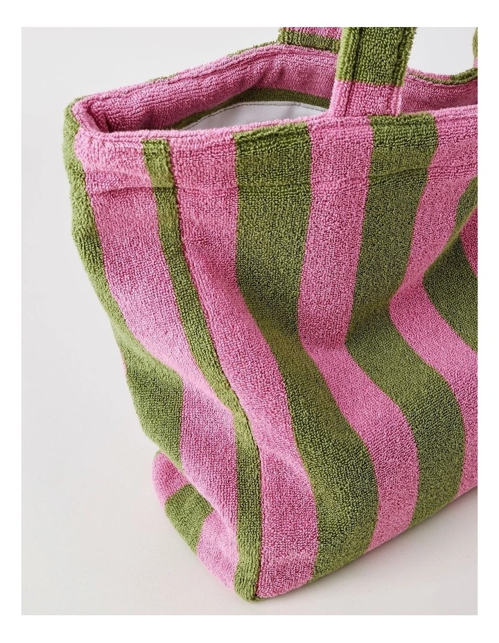 Reverse Stripe Terry Beach Bag in Olive image 2