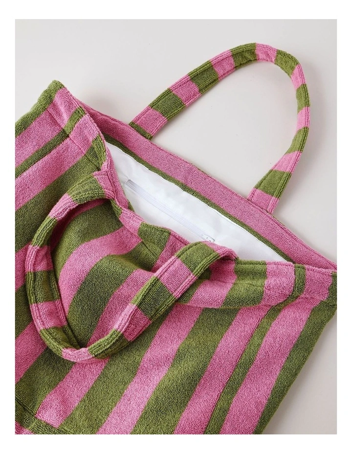 Reverse Stripe Terry Beach Bag in Olive image 3