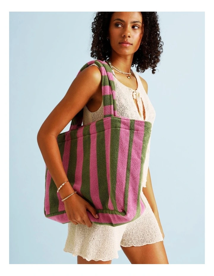 Reverse Stripe Terry Beach Bag in Olive image 4