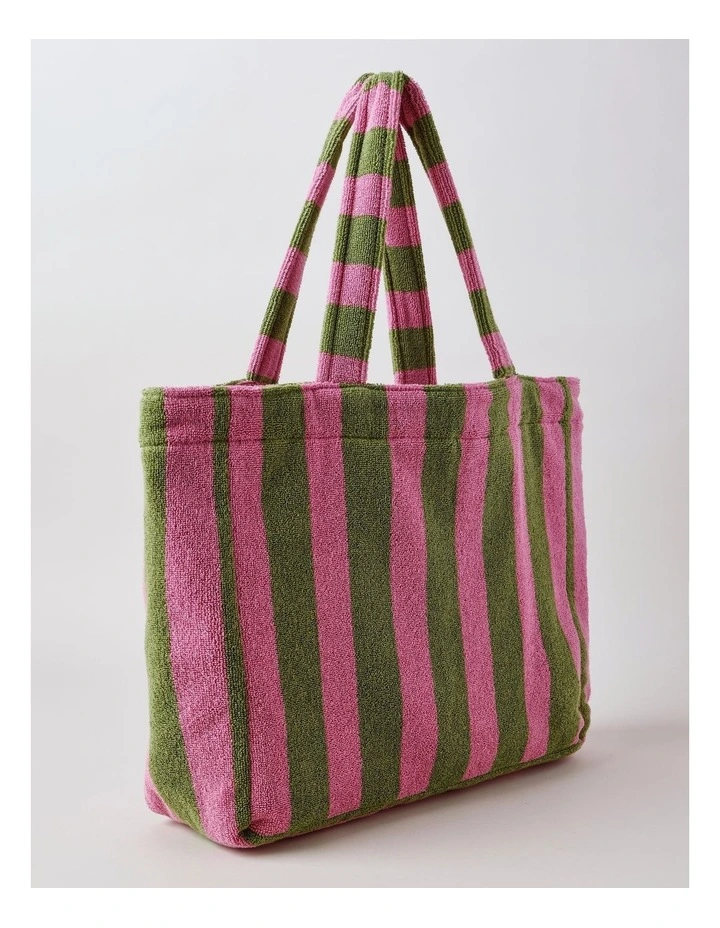 Reverse Stripe Terry Beach Bag in Olive image 4