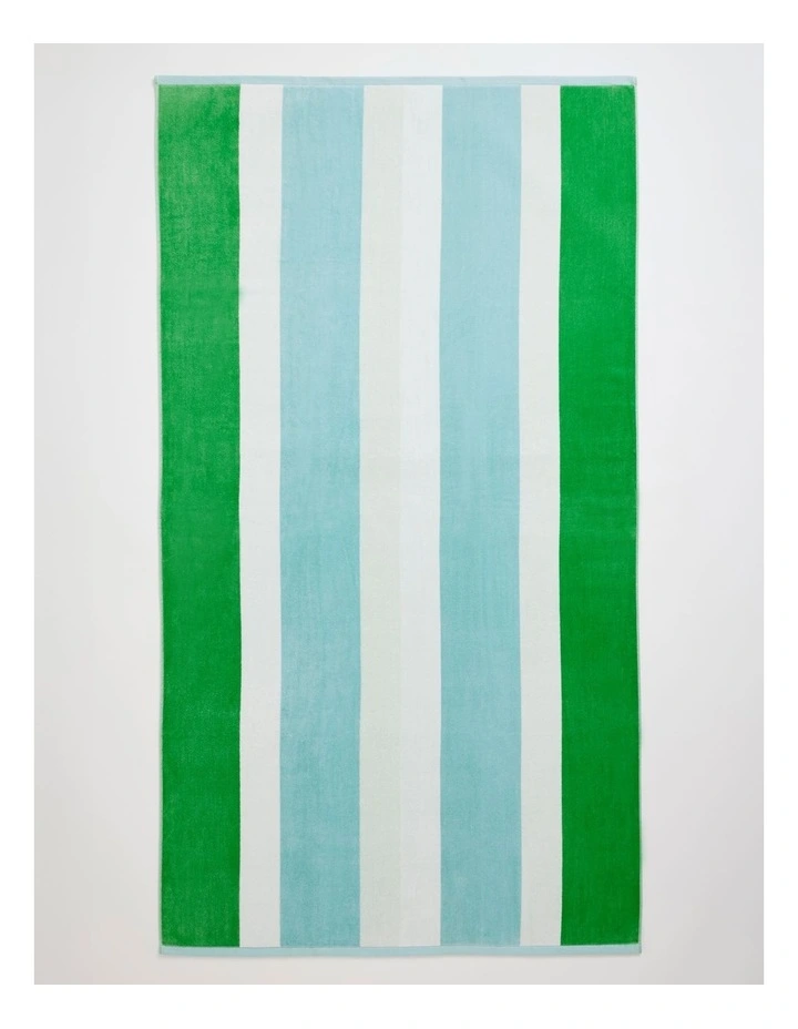 Chunky Reverse Stripe Velour Beach Towel in Green/Blue image 1