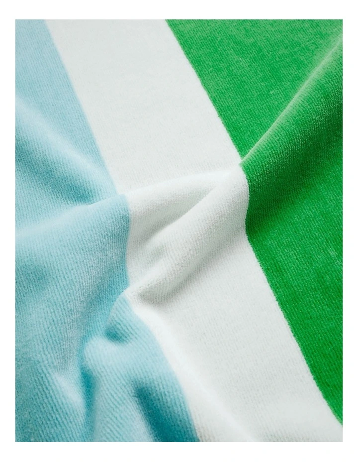 Chunky Reverse Stripe Velour Beach Towel in Green/Blue image 2