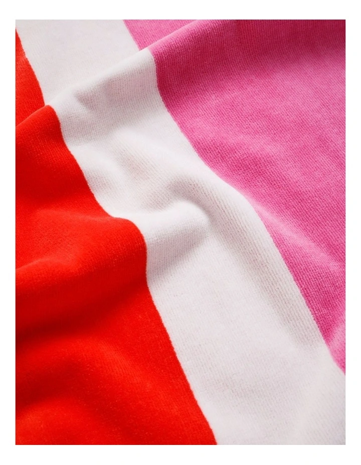 Chunky Reverse Stripe Velour Beach Towel in Pink/Red image 2