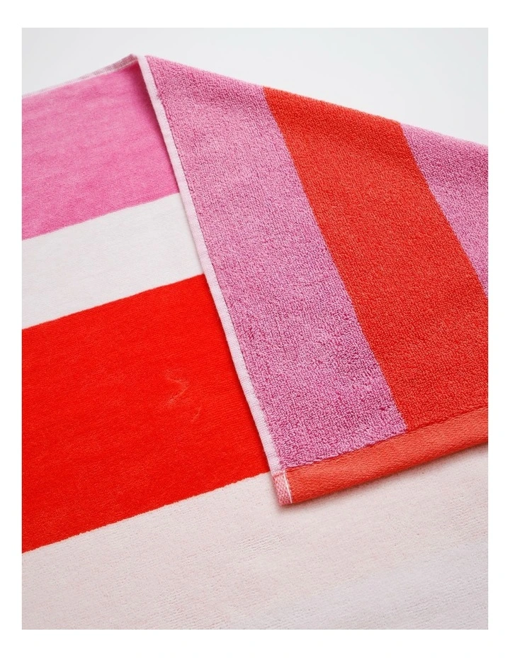 Chunky Reverse Stripe Velour Beach Towel in Pink/Red image 3