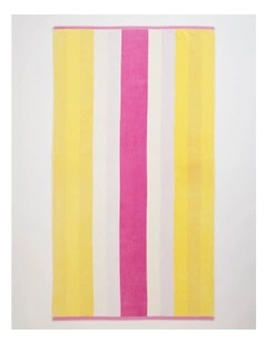 Chunky Reverse Stripe Velour Beach Towel in Pink/Green