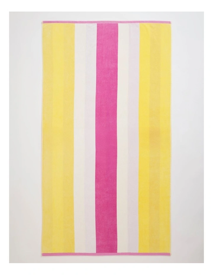 Chunky Reverse Stripe Velour Beach Towel in Pink/Green image 1