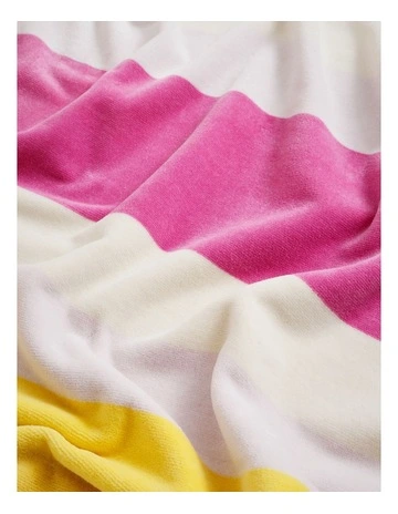 Chunky Reverse Stripe Velour Beach Towel in Pink/Green