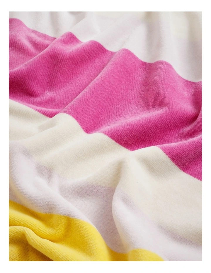 Chunky Reverse Stripe Velour Beach Towel in Pink/Green image 2