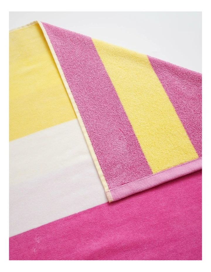 Chunky Reverse Stripe Velour Beach Towel in Pink/Green image 3