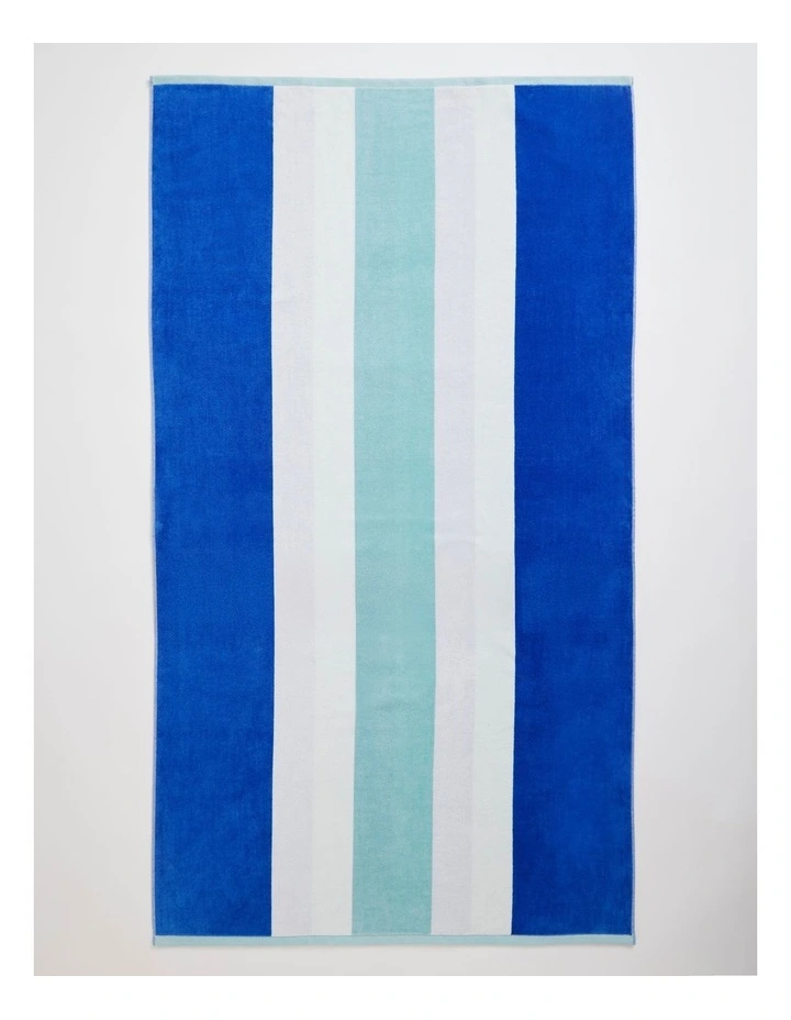 Chunky Reverse Stripe Velour Beach Towel in Blue image 1