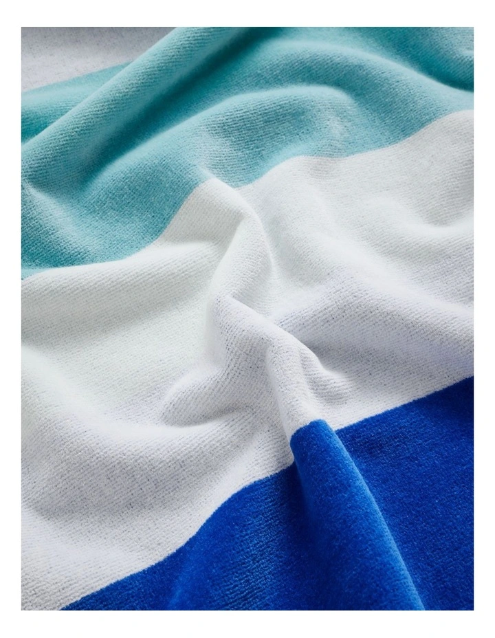 Chunky Reverse Stripe Velour Beach Towel in Blue image 2