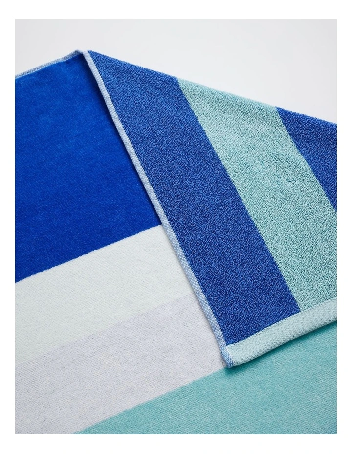 Chunky Reverse Stripe Velour Beach Towel in Blue image 3
