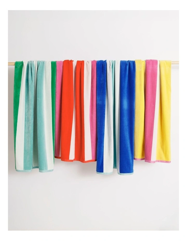 Chunky Reverse Stripe Velour Beach Towel in Blue image 4