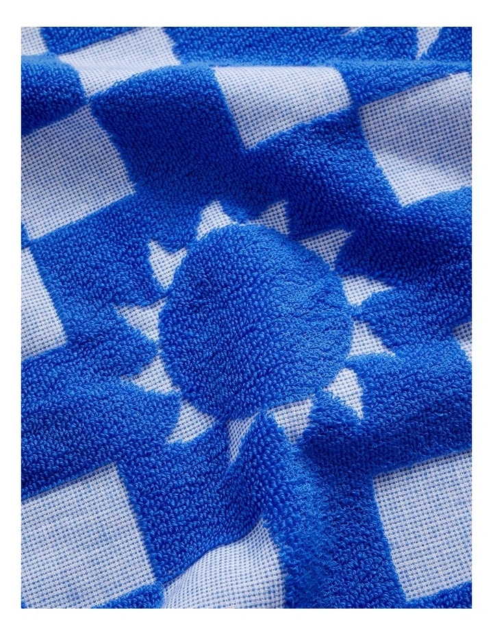 Summer Check Terry Beach Towel in Blue image 2