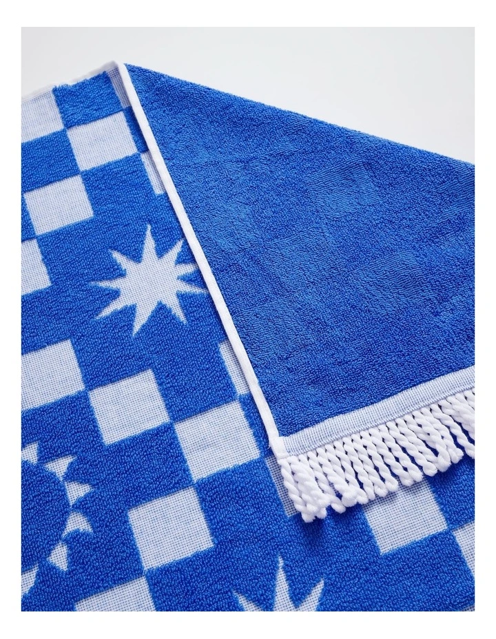 Summer Check Terry Beach Towel in Blue image 3
