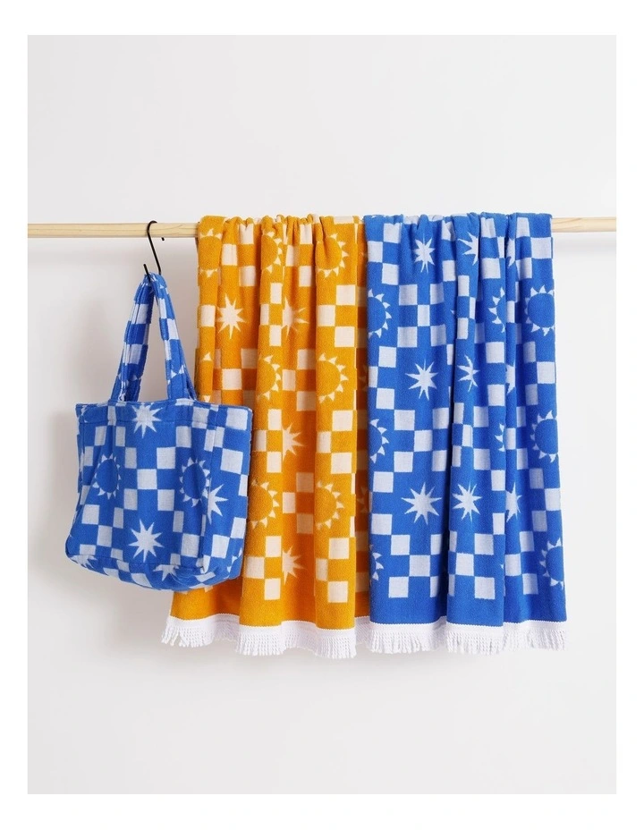 Summer Check Terry Beach Towel in Blue image 4