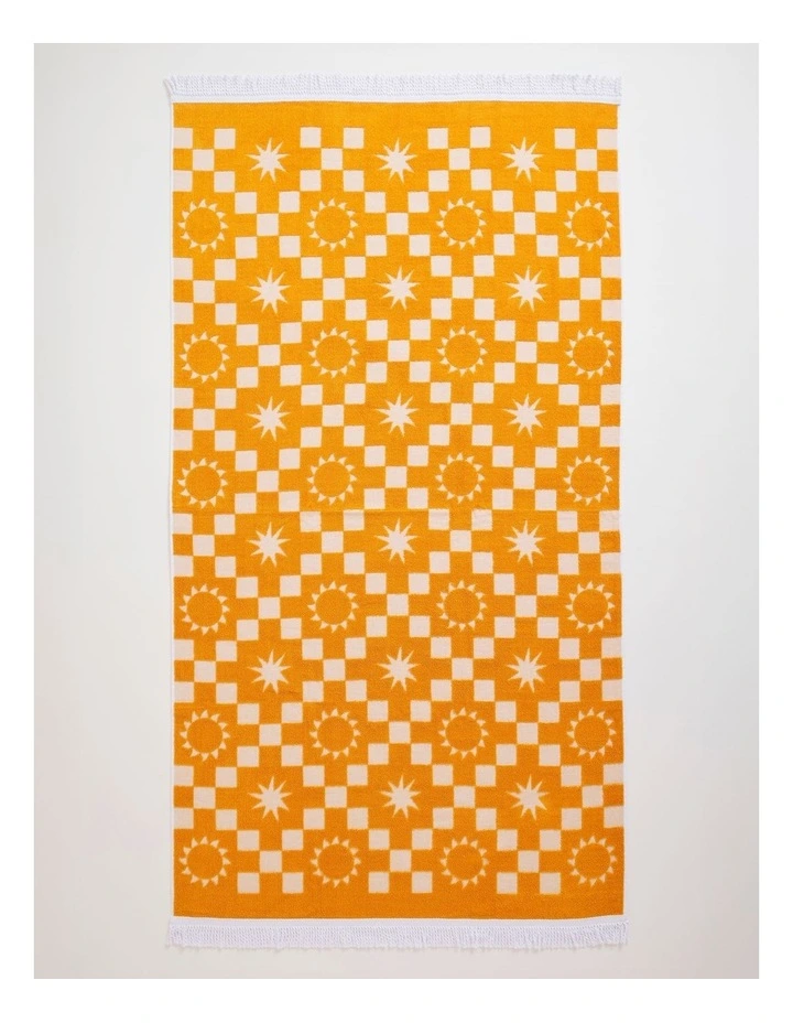Summer Check Terry Beach Towel in Mustard image 1