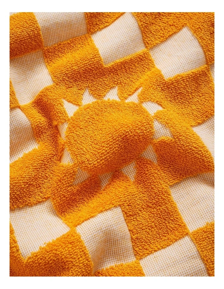 Summer Check Terry Beach Towel in Mustard image 2