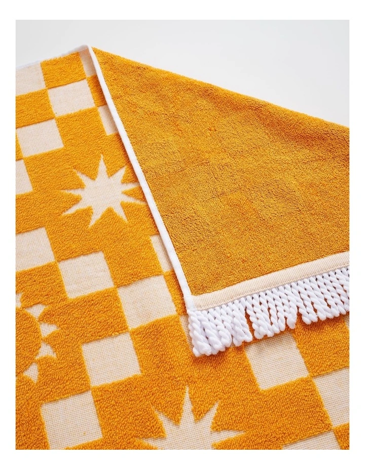 Summer Check Terry Beach Towel in Mustard image 3