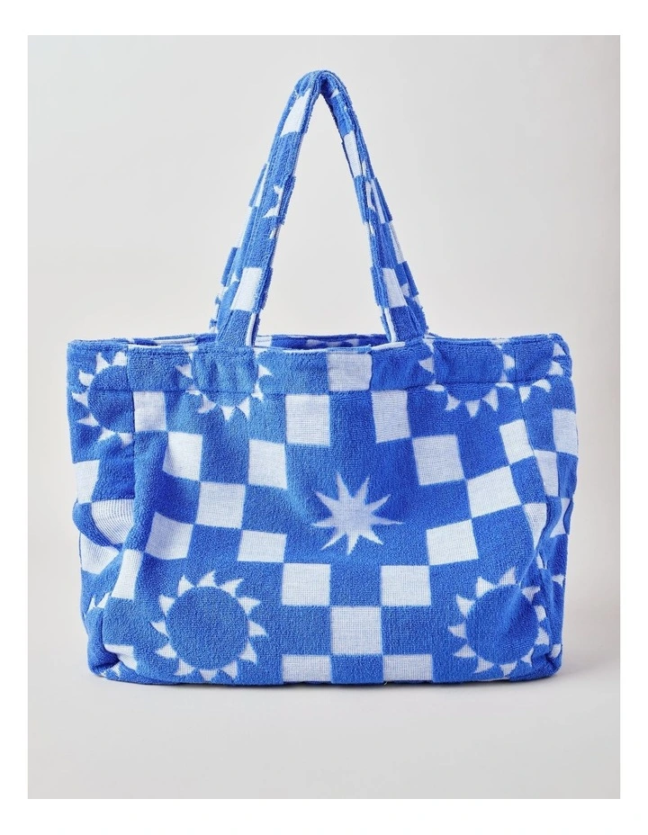 Summer Check Terry Beach Bag in Blue image 1